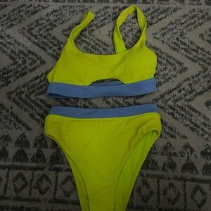 Aerie Yellow and Blue crinkle Bikini Set